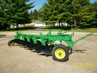 John Deere 5 Bottom Antique Tractor Plow On Land Hitch Coulters Complete 3