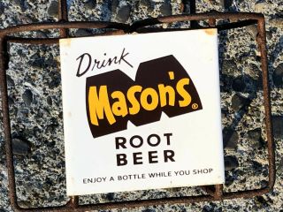 1950s Vintage Mason’s Root Beer Soda Pop Shopping Cart Bottle Holder Metal Sign