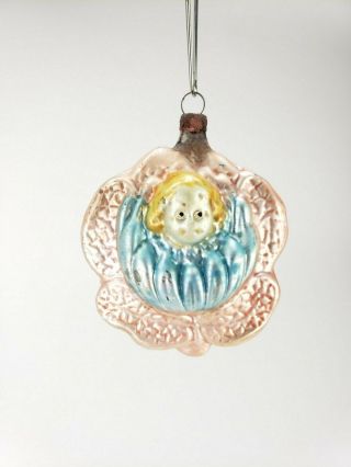 Antique German Blown Glass Unusual Baby In Flower Christmas Ornament Ca1920