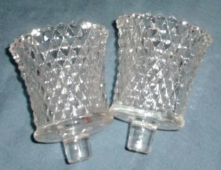 Pr Vintage Homco Home Interior Clear Glass Diamond Cut Votive Cup Candle Holders