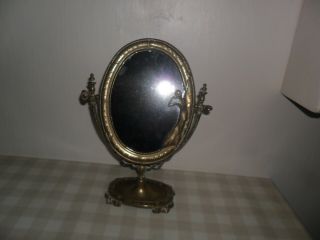 Vintage Small Standing Brass Ornate Dressing Table Mirror