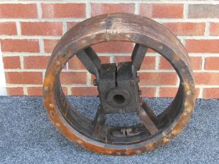 Wood Flat Belt Pulley Vintage Antique Industrial Farm Barn Wheel 22”x22 " X6 "