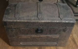 Antique Steamer Trunk Vintage Victorian Dome Top Wedding Chest Tray&key C - 1876