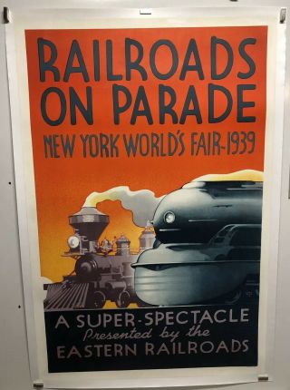 Rare Vintage Travel Poster 1939 Worlds Fair Railroad On Parade