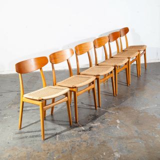 Mid Century Danish Modern Dining Chairs Set 6 Kjaernulf Bruno Hansen Oak Teak Vg