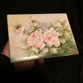 Antique T&v Limoges France Hand Painted Plaque Large Pink Roses
