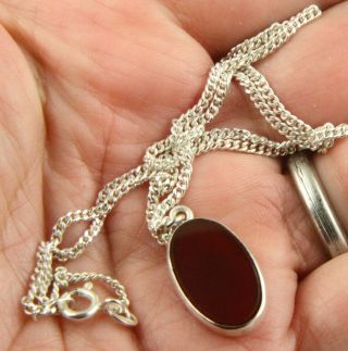 Vintage Quality Italian Sterling Silver Chain Carnelian Agate Pendant Necklace
