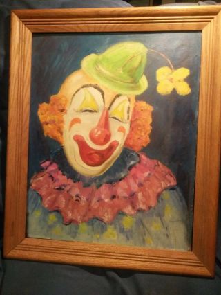 Rare Clown Vintage Portrait Painting Sturglitz Signed Autographed Oil Painting