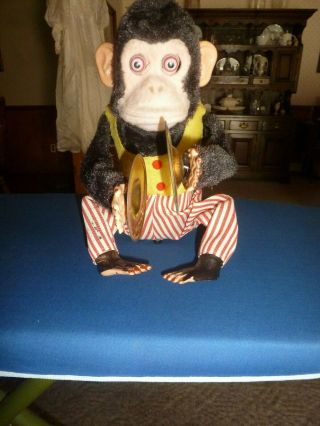 Vintage Musical Jolly Chimp Cymbal Playing Monkey Old Mechanical Toy Non -
