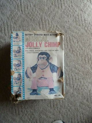 Vintage Musical Jolly Chimp Cymbal Playing Monkey Old Mechanical toy Non - 3