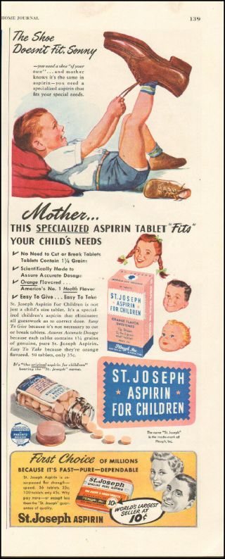 1949 Vintage Ad For St.  Joseph Aspirin For Children Retro Bottle Art (120216)