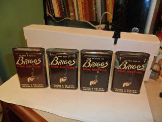 4 Vintage Briggs Pipe Mixture Smoking Tobacco Upright Tin 3/4.  25 Cond.
