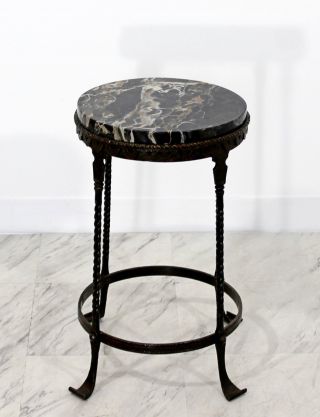 Art Deco Oscar Bach Small Marble Iron Pedestal Side End Occasional Table