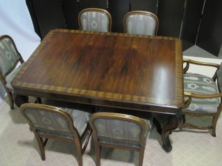 1920 ' s French Empire Style Dining Table & 6 Chairs; Carved Mahogany & Rosewood 2