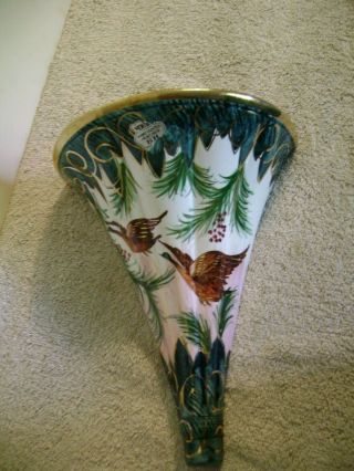 Vintage Ceramic Sculpted Hand Painted Wall Planter And Sconce