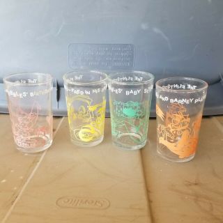 Vtg 1964 Flintstones Show Jelly Jar Glasses Set Of Four