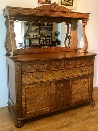 Antique 20th Century Victorian Tiger Oak Sideboard Buffet Flawless