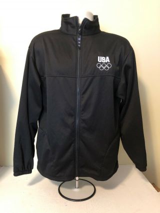 Men’s U.  S.  Olympic Committee Embroidered Size L Large Black Warm Up Jacket Euc