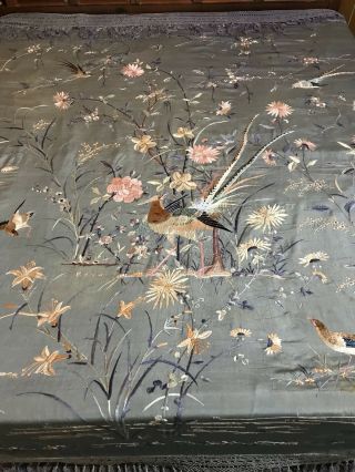 Antique Chinese Hand Embroidery Silk Qing Dynasty Panel Wall Hanging Bed Sheet