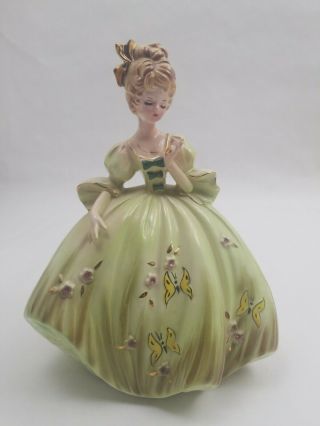 Vintage Josef Originals Lady Figurine Heart Locket Green Dress 8 1/2”