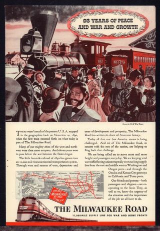 1943 Ww Ii Milwaukee Road Railroad Train 93 Years Of Peace War Growth Wwii Ad