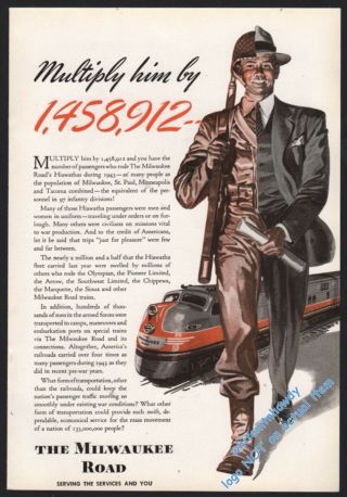 1944 Wwii Milwaukee Road Railroad Train Ad Business Man To Army Soldier Ww Ii