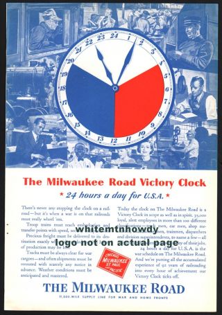 1943 Wwii Milwaukee Road Railroad Train Patriotic Ww Ii Ww2 Victory Clock Ad