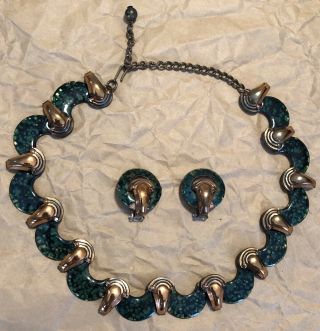 Vintage Matisse Copper Enamel Necklace W/earrings
