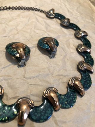 Vintage MATISSE Copper Enamel Necklace w/Earrings 2