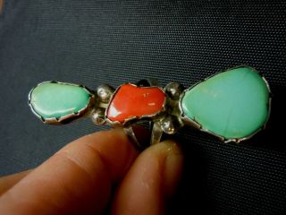 Vintage Sterling Silver Blue Turquoise & Red Coral Size 5 3/4 Southwest Ring
