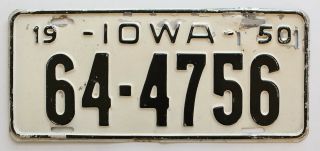 Vintage Iowa 1950 License Plate,  4756,  Marshall County