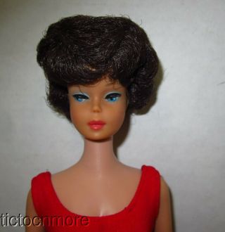 Vintage Barbie Bubblecut Doll Brunette W/ Red Helenca Suit - No Green