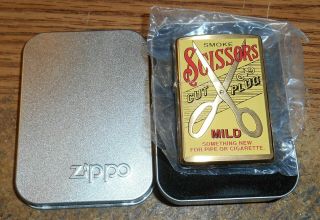 2000 Zippo Scissors Cut Plug Full Size Brass Advertising Lighter/nib/rare