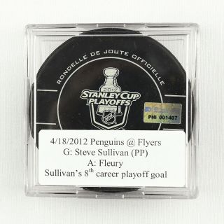 2011 - 12 Steve Sullivan Pittsburgh Penguins Game - Goal - Scored Puck - Fleury A.