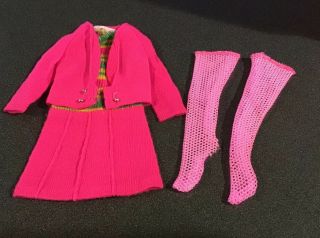 Vintage 68’ Barbie Doll Team - Ups 1855 Mod Pink Sweater Dress Jacket Stockings