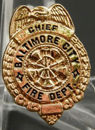 Vintage Mini Badge Orig Baltimore City Fire Department Chief Lapel Hat Pin