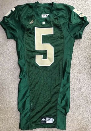 2007 Adidas Team Issued Notre Dame Football Green Jersey 5