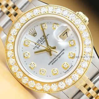 Ladies Rolex Datejust 1.  50 Ct Silver Diamond 18k Yellow Gold & Steel Watch