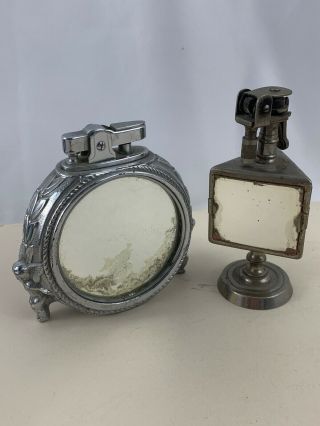 Two Unusual & Unmarked Vintage Table Lighters With Mirrors
