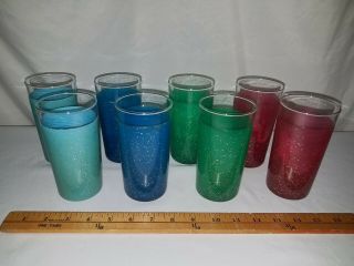 Set Of 8 Vintage Clear Glasses Tumblers With Glitter Sparkle Rubber Coating 5 ¼”