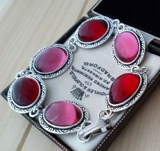 Vintage - 1970s Rose Pink & Ruby Red Mirror Glass Cabochon - Large Oval Bracelet