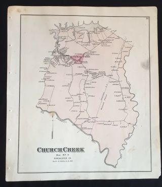 1877 Eastern Shore Maryland Map Church Creek & Milton Dorchester County Poster