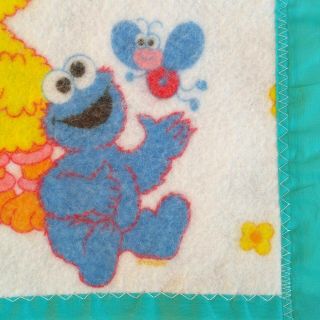 Vintage Sesame Street Baby Blanket Acrylic Nylon Satin Trim Riegel 36 x 45 