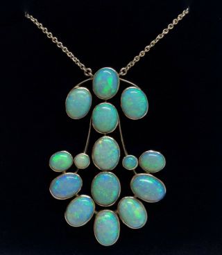 Antique Arts & Crafts Natural Opal Necklace 18ct Gold & Plat - Length 17.  25in 2