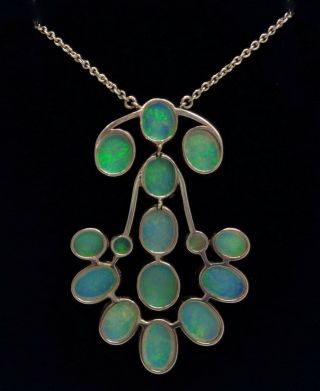 Antique Arts & Crafts Natural Opal Necklace 18ct Gold & Plat - Length 17.  25in 3