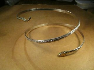 Neat Vtg Sterling Silver & 14k Gold Snake Wrap Bangle Bracelet,  Unsigned,  36.  1g