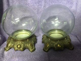 2 Vintage Clear Glass Round Jar Globe Sphere Bowl - O - Beauty Display Roses,  Stand