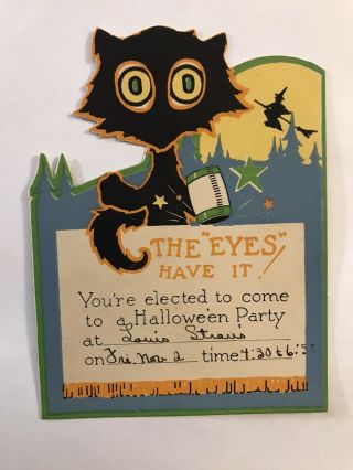 Vintage Halloween 1930s Gibson Cat The Eyes Have It Invitation - 4.  5 "