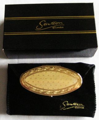 Vintage Stratton England Lipstick Holder Compact W/ Mirror Etched Gold - Tone Nib