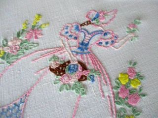 Vintage Tablecloth Hand Embroidered Crinoline Ladies/flowers